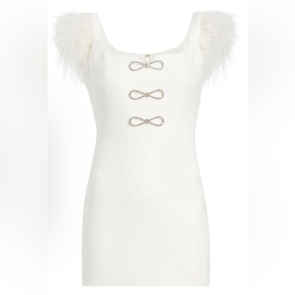 Likely White Sheath Dress with Mock Neck and Flutter Sleeves